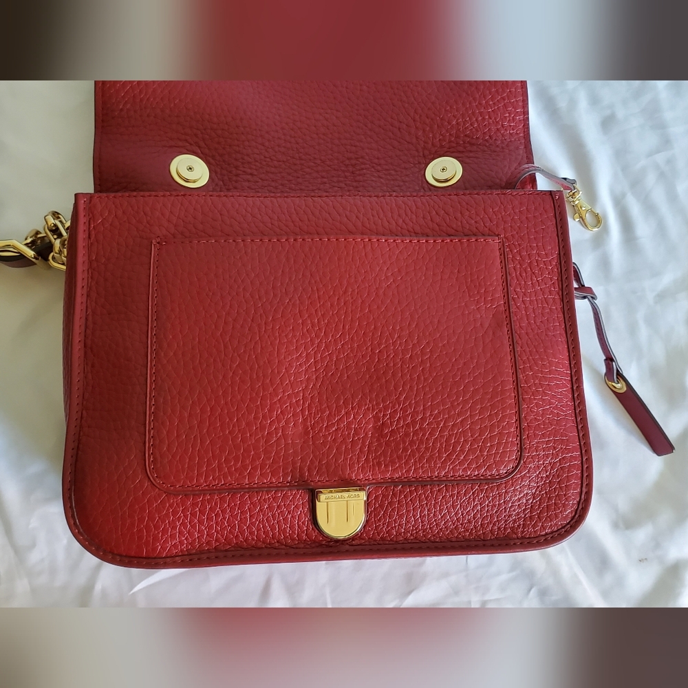 Michael Kors Cooper Large Leather Satchel Messenger Bag in Cherry Red - Picture 7 of 16